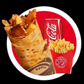 ÇOBAN MENÜ 2 - Tavuk dürüm, Patates cipsi, Kola, Geleneksel eşsiz özel sosu ile servis edilir.