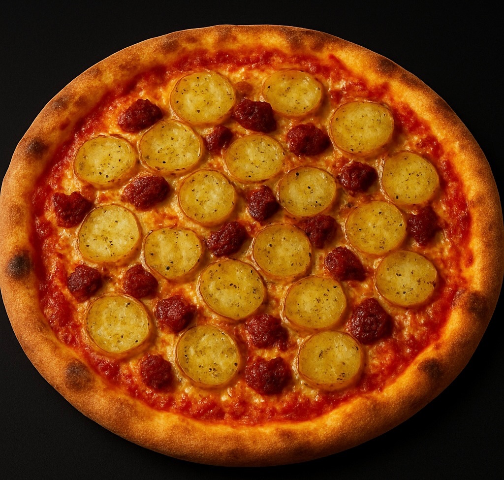 27. AGNELLO - Nduja, kartoffel, frisk rosmarin, basilikumpesto og parmesan.