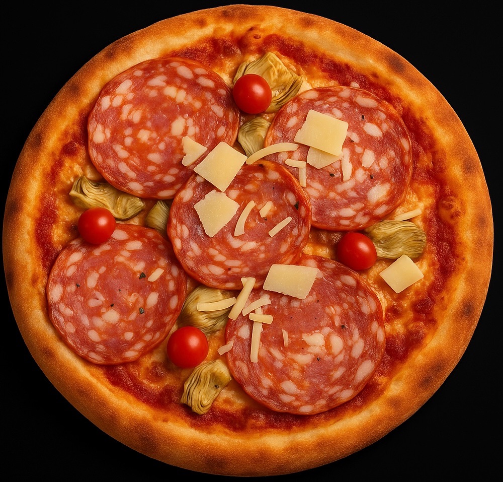 28. SALAME VENTRICINA - Salame ventricina, semidry cherrytomate, artiskok og Grana Padano i flager.