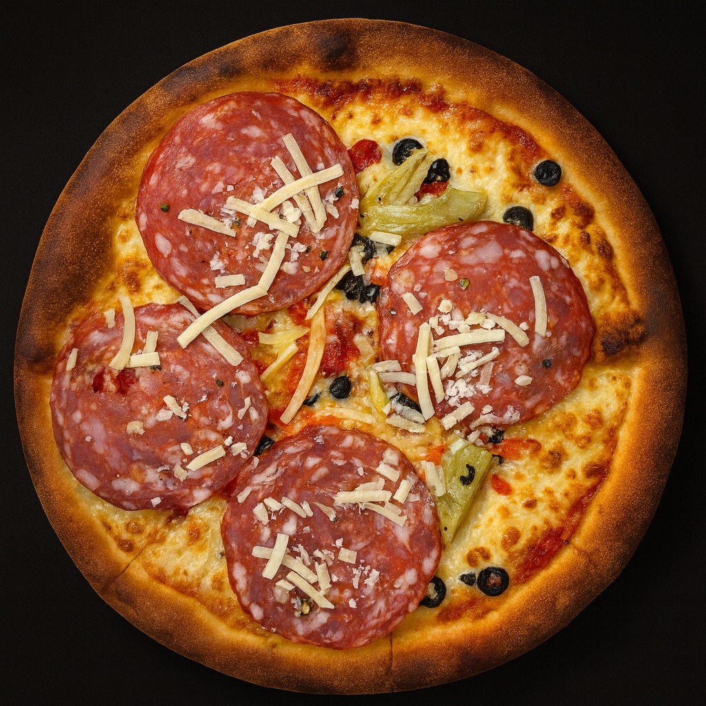 55. AMED - Salame Napoli, peberfrugter, gorgonzola, artiskokpesto og oliven