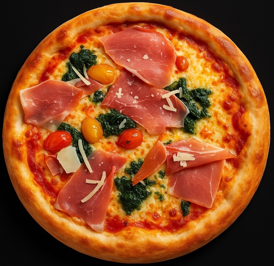 34. AMORE - babyspinat, friske cherrytomater, Italiensk lufttørret skinke og grøn pesto.