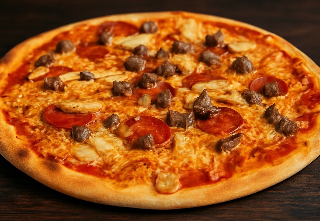 14 FÅBORG PIZZA - Pepperoni, kylling og oksekød.