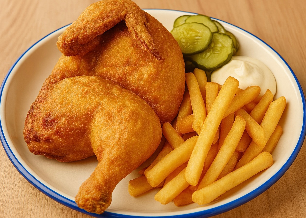 113. 1/2KYLLING - Pommes frites, mixsalat og remoulade…