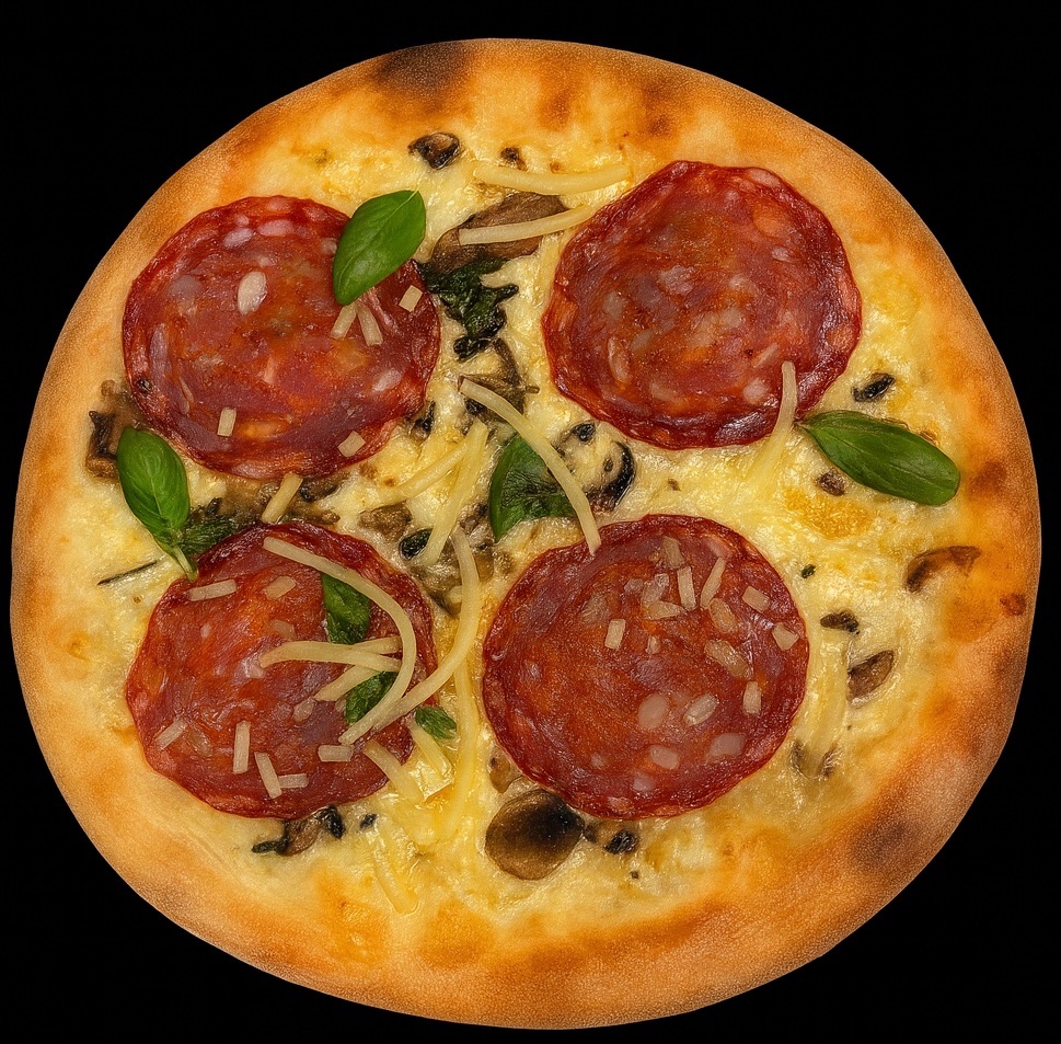 54. SALAME VENTRICINA - Salame ventricina, di bufala mozzarella, portobellosvampe og frisk basilikum.