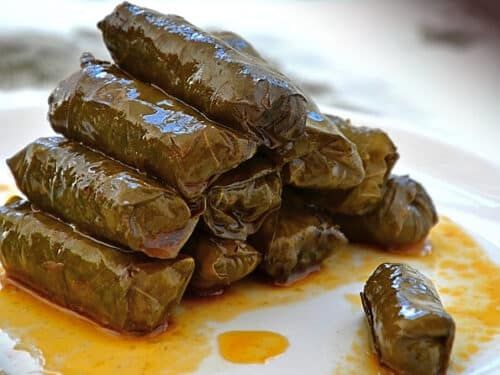 Stuffed leaves - Rice, Olive oil, Onion, Tomato paste, Pepper paste, Mint, Red pepper flakes.
