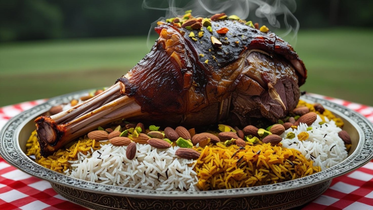 فخذ غنم مع تمن بالمكسرات