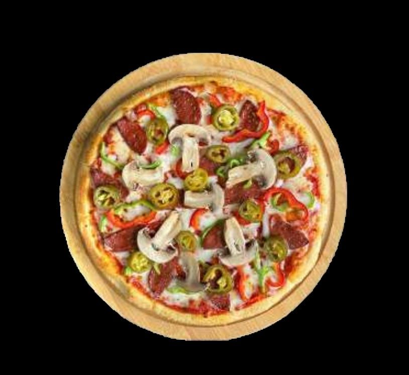 Mexcian Pizza - Pizza Sosu,Mozarella,Dana Sucuk,Yeşil Biber,Kapya Biber,Mantar.