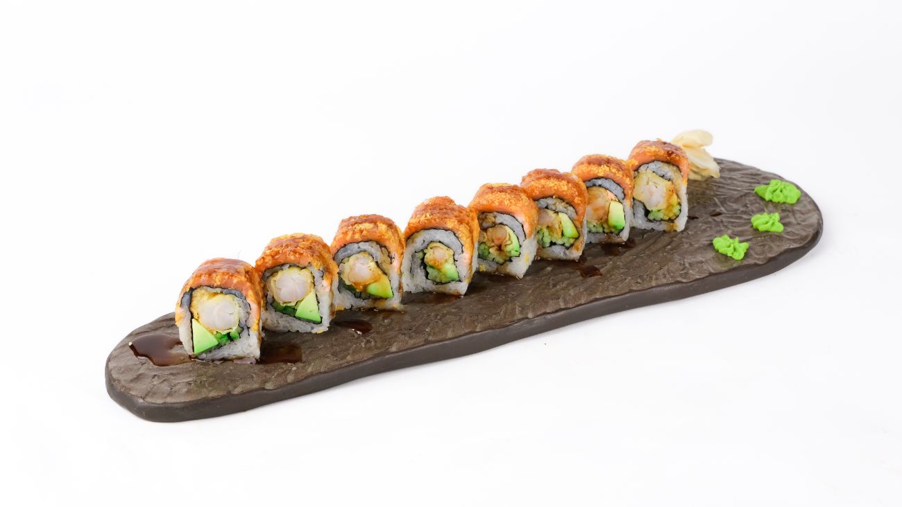 Vegas Roll (8 Parça) - İçi; Tempura Karides, Avokado, Salatalık,Dışı; Crispy Somon, Teriyaki Sos