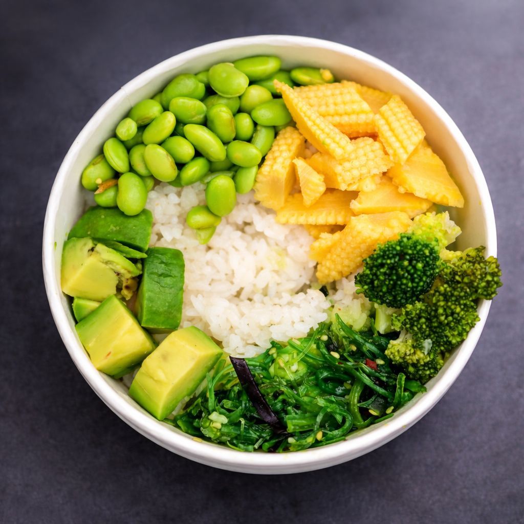 Vejeteryan Bowl - Goma Wakamama,edamame,baby mısır,brokoli,avakado, sushi rice , kuşkonmaz