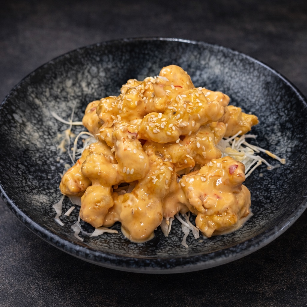 Dynamite shrimps - Panelenmiş jumbo karides, acılı sarımsaklı sos ile.
