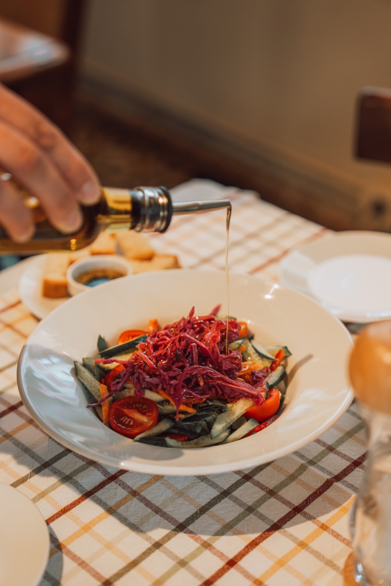 Insalata Verde - Seasonal greens salad with capia peppers, cherry tomatoes and purple cabbage