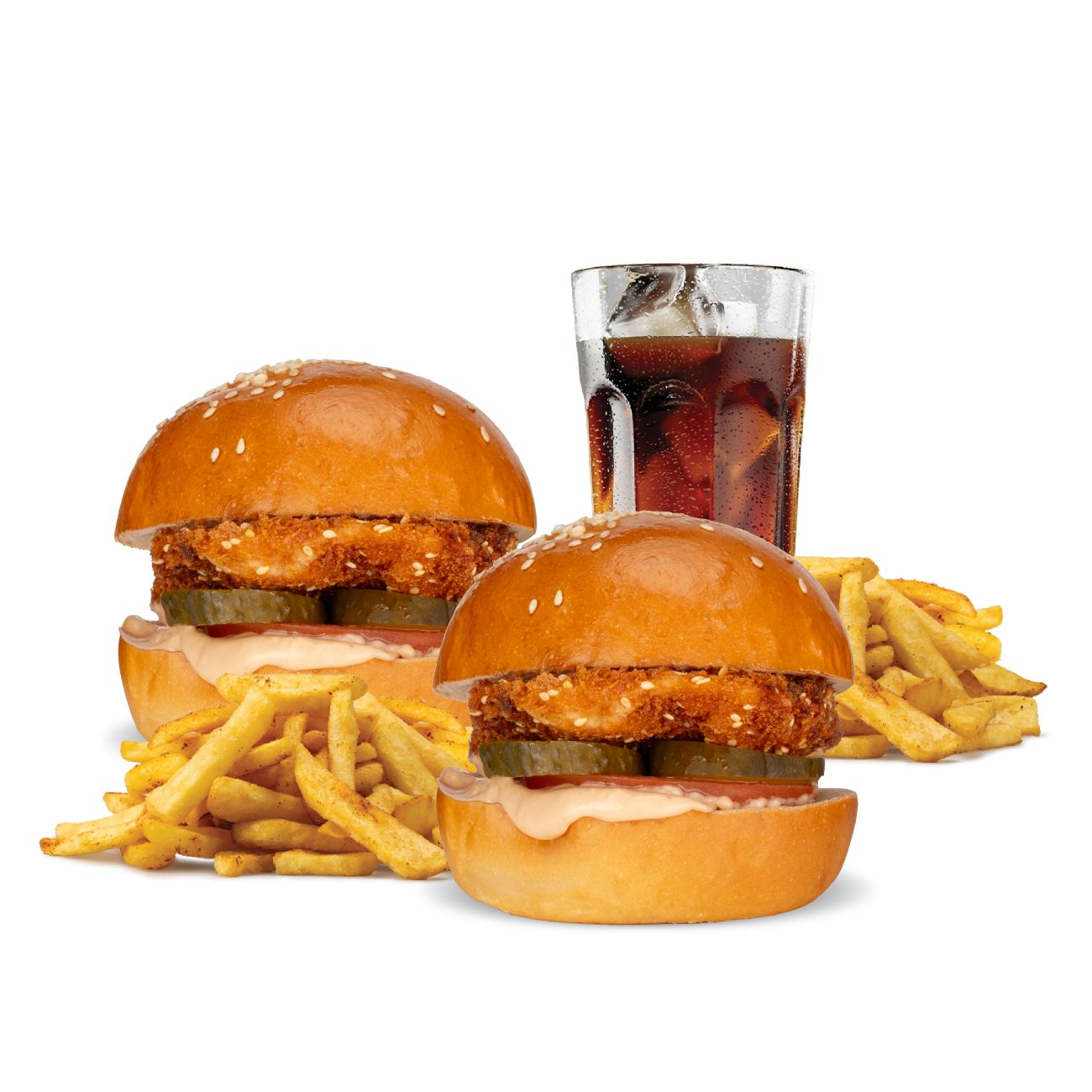 2'Lİ MİNİ SCHNITZEL BURGER SEPETİ - 2 adet mini schnıtzelburger(120 gr) tavuk schnıtzel, domates, turşu, meat burger sos, patates kızartması ve seçeceğiniz içecek ile