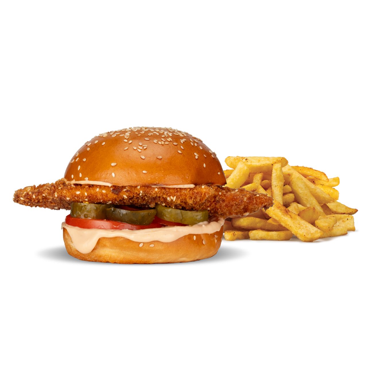 ÇOCUK MENÜSÜ SCHNITZEL BURGER MENÜ - 60 gr tavuk schnıtzel, domates, turşu, meat burger sos, patates kızartması ve ayran ile