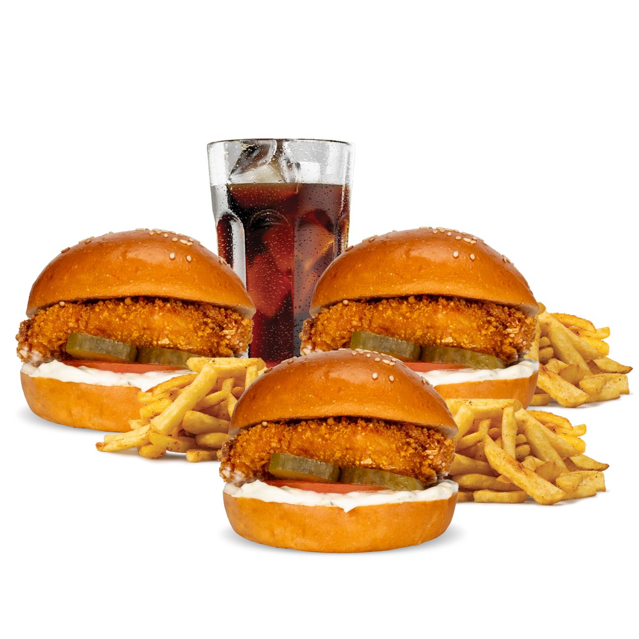3'LÜ MİNİ ÇITIR BURGER SEPETİ - 3 adet mini çılgın çıtır tavuk burger(180 gr) çıtır tavuk, domates, turşu, tartar sos, patates kızartması ve seçeceğiniz içecek ile