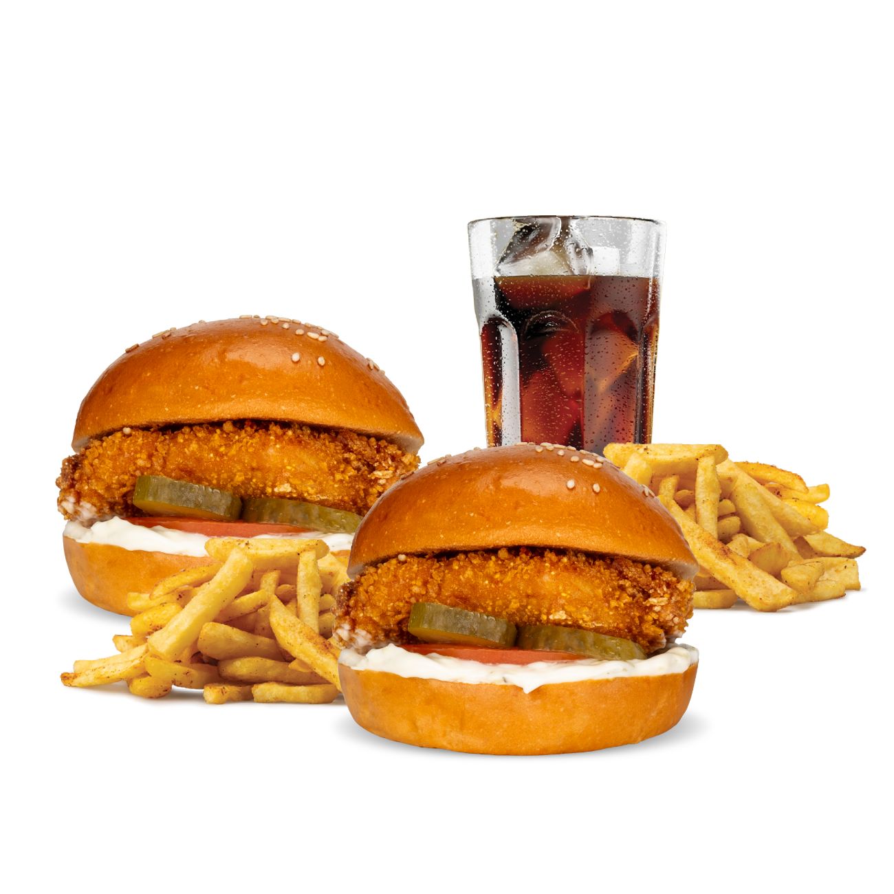 2'Lİ ÇITIR TAVUK BURGER MENÜ - 2 adet çılgın çıtır tavuk burger, 2 adet çılgın çıtır tavuk parçaları, 4 adet soğan halkası, patates kızartması ve seçeceğiniz 2 adet içecek ile