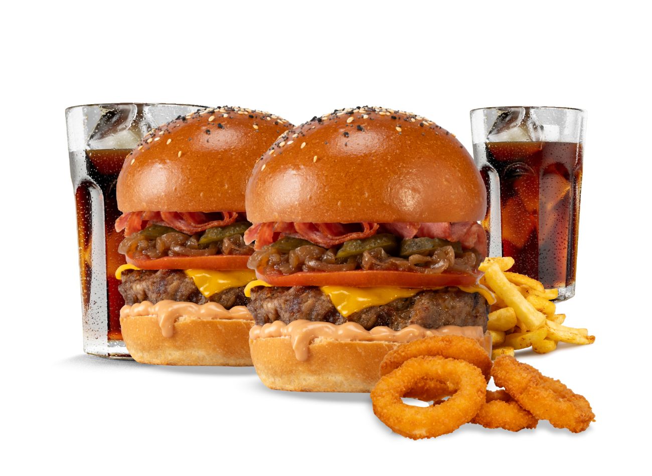 2'Lİ MEAT BURGER MENÜ - 2 adet meat burger menü,4 adet soğan halkası,patates kızartması ve seçeceğiniz 2 adet içecek ile