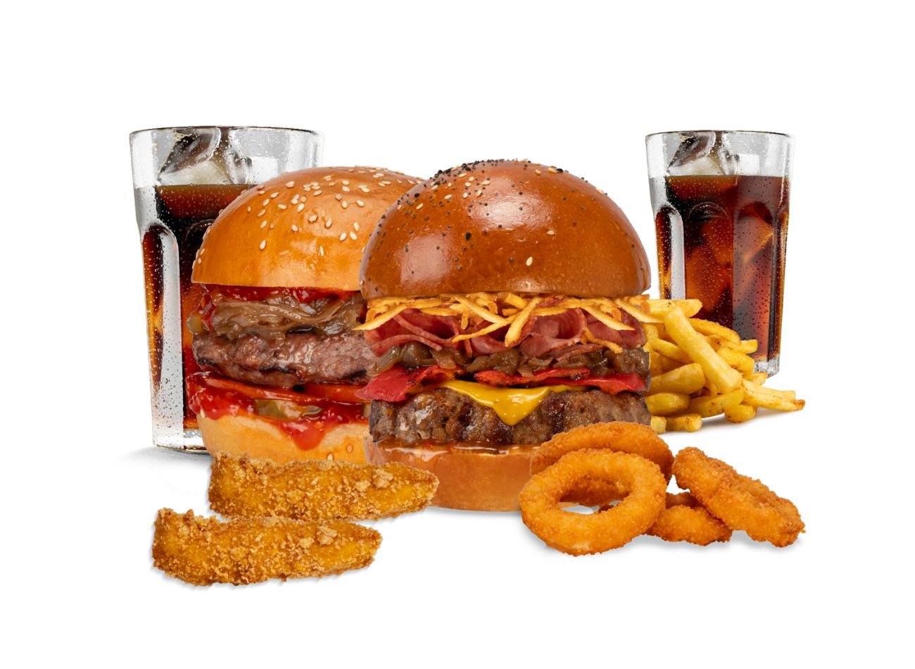 2'Lİ KANKA MENÜ - Sweet chılı burger, meksika hot burger, 2 adet çıtır tavuk parçaları, 4 adet soğan halkası, patates kızartması ve seçeceğiniz 2 adet içecek ile