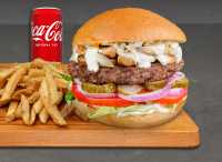 SWISS & BLUE MUSHROOM BURGER