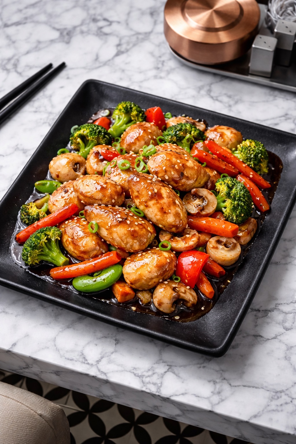 Soya Soslu Tavuk - 150 gr tavuk göğsü, sebzelerle sotelenir.