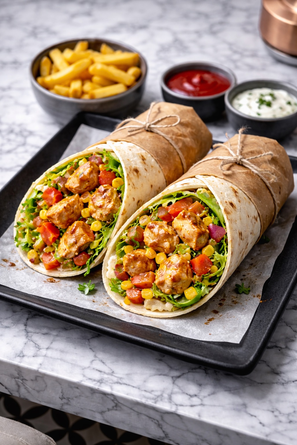 Wrap - Mevsim salata ve dip sos ile servis edilir.