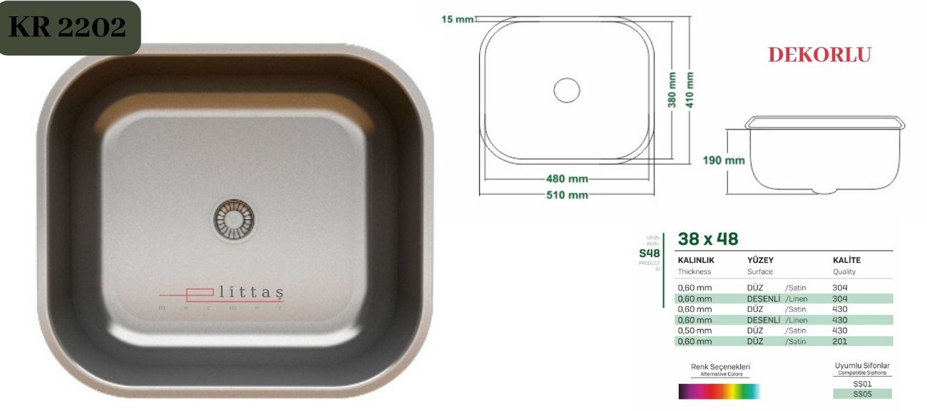 KR 2202 - Kare İri Sifon Dekorlu Evye