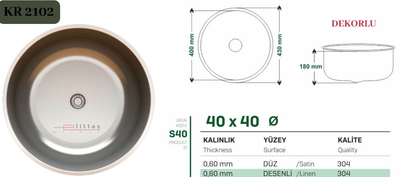 KR 2102 - Yuvarlak İri Sifon Dekorlu Evye