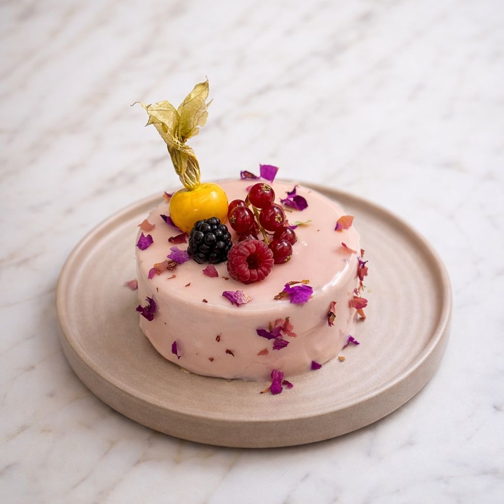 Mona Rosa - Böğürtlen, Frambuaz, Sponge Kek, Çikolata Ganaj, Frambuazlı Beyaz Çikolata Sos, Gül Kurusu.