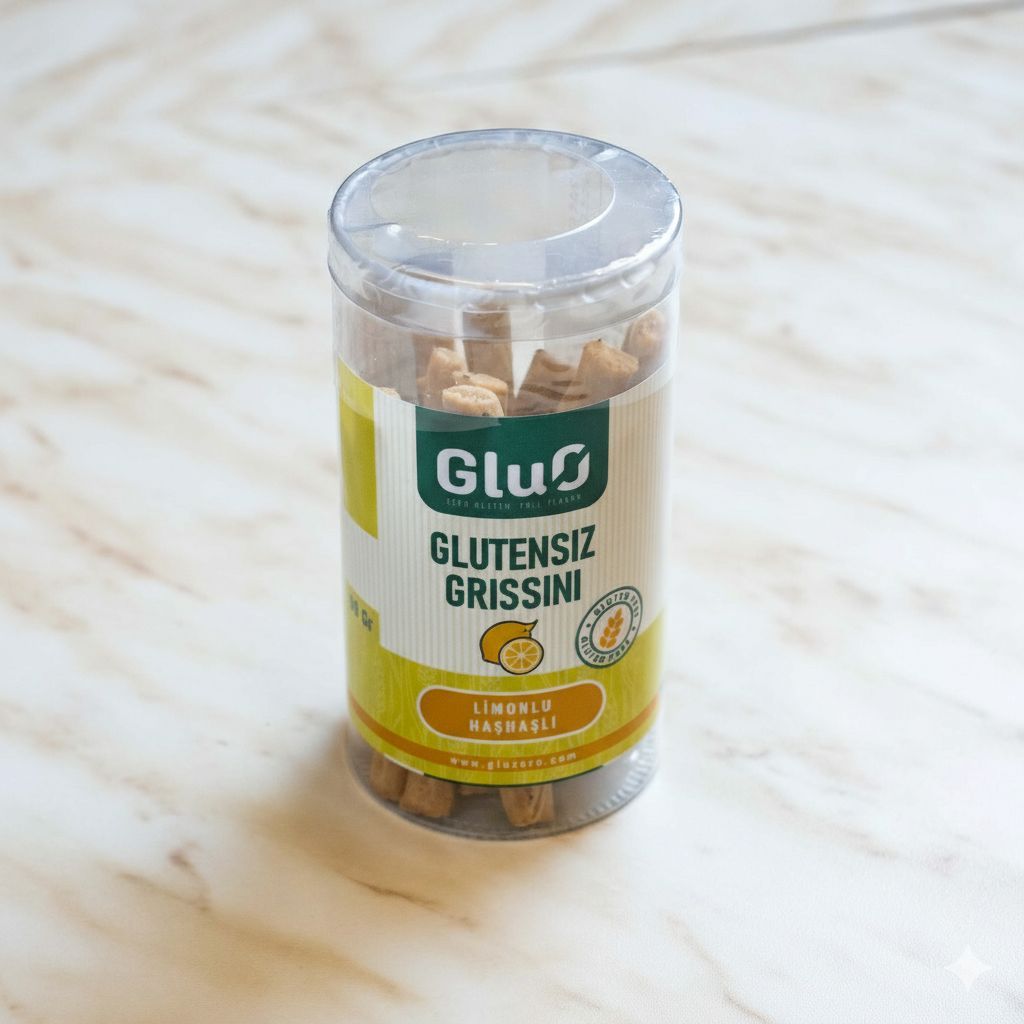 Glutensiz Limonlu Haşhaşlı Grissini - Glutensiz Un, Glutensiz Karabuğday Unu, Zeytinyağı, Tereyağı, Limon Suyu, Limon, Mavi Haşhaş, Bal, Karnıyarık Otu, Tuz, Elma Sirkesi.