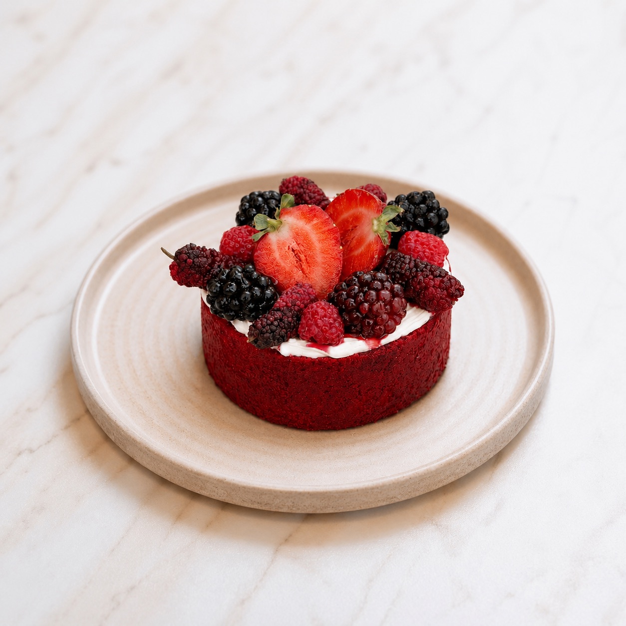 Karadutlu Red Velvet - Karadut, Frambuaz, Profiterol Sos, Red Velvet Kek.