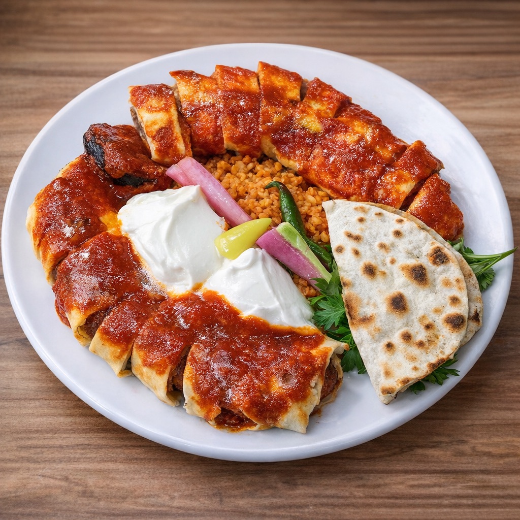 Beyti Kebap - Adana Etinden hazırlanan beyti, ince lavaşa sarılıp dilimlenir; yoğurt, özel sos ve tereyağı ile taçlandırılır. '' Şilan'ın İmza Lezzetlerinden...''