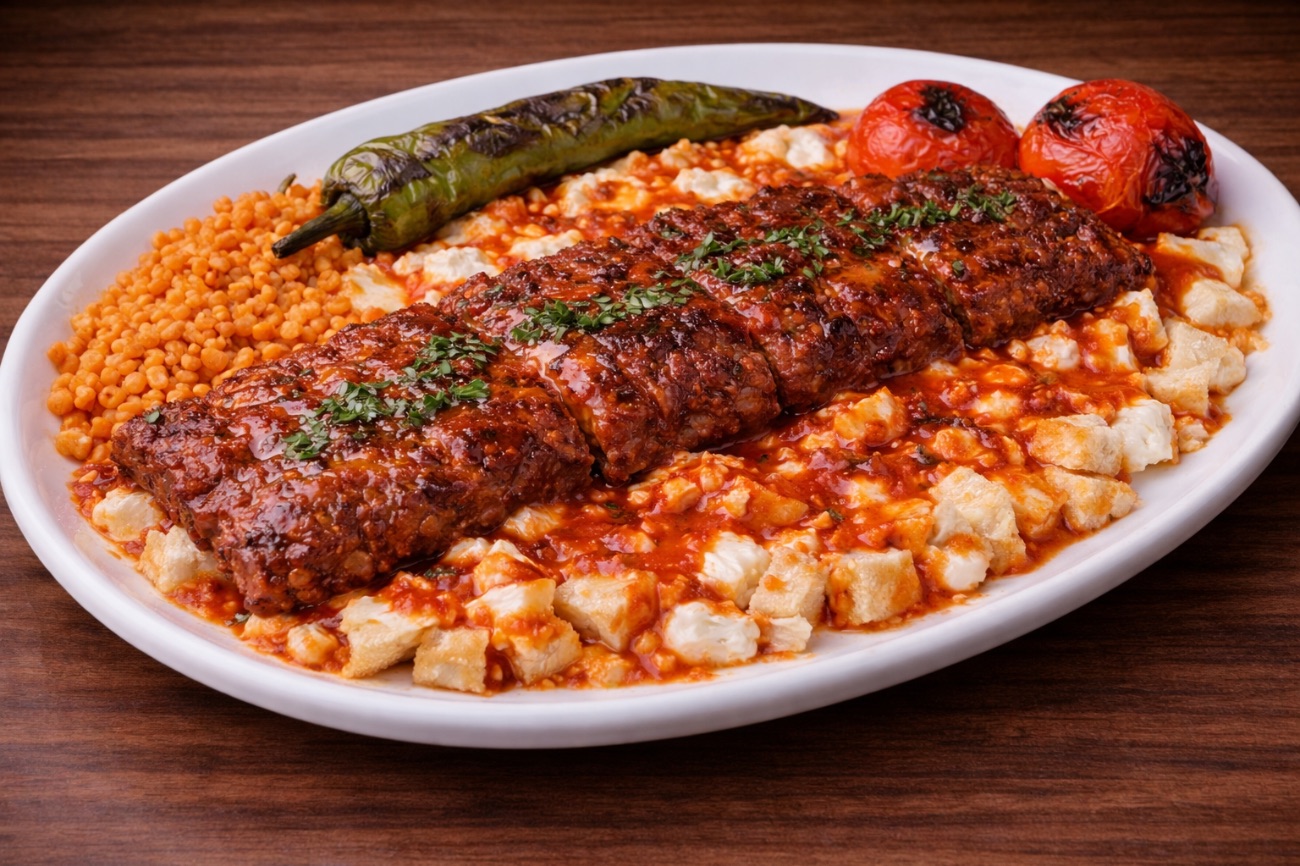 Yoğurtlu Adana Kebap - Tırnak pide, yoğurt ve zırhta çekilmiş Adana kebabın katmanlı lezzeti ; üzerine özel sos ve tereyağı eşliğinde servis edilir.