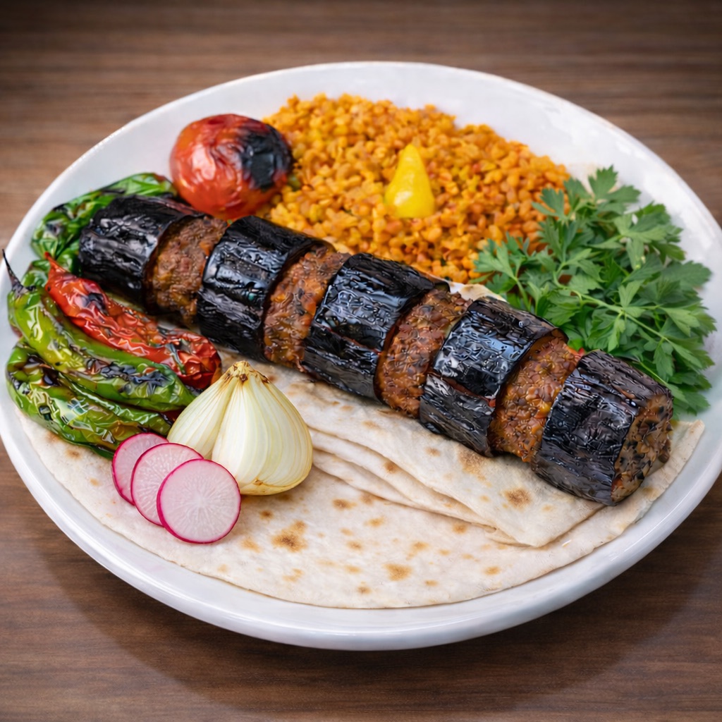 Patlıcanlı Kebap - Zırhta çekilmiş kebap ve patlıcanın şişte birlikte pişen eşsiz uyumu....