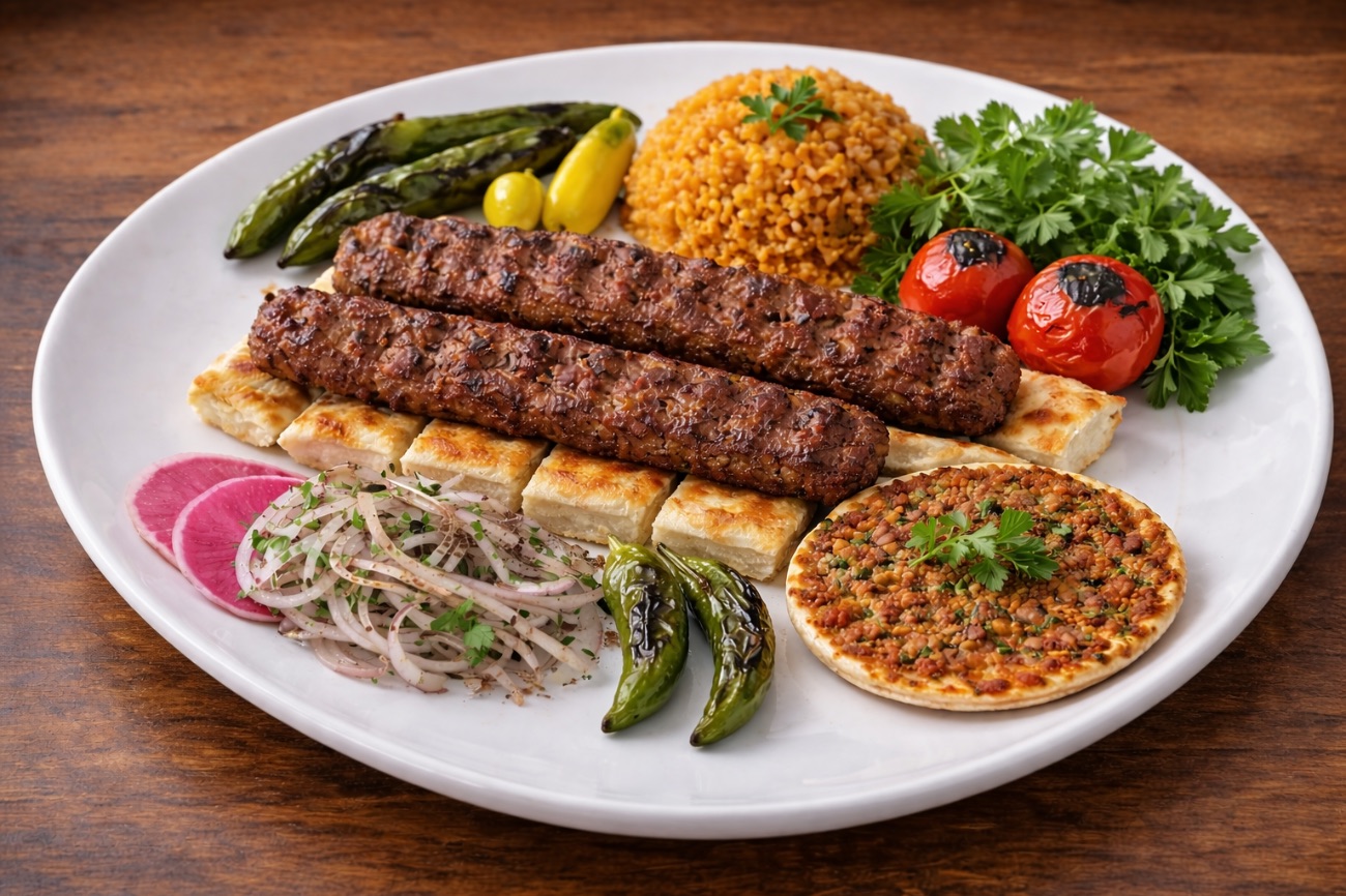 Adana Kebap - 250 gr Zırh kıymasıyla hazırlanmış kömür ateşinde pişen özel lezzet. Şilan'ın özel ikramları ile servis edilir.