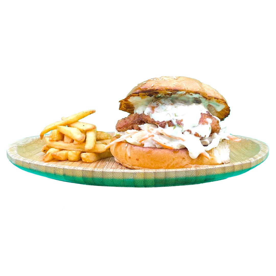 Coleslaw Tavuk Burger - kızarmış tavuk butu, coleslaw salata, patates kızartması