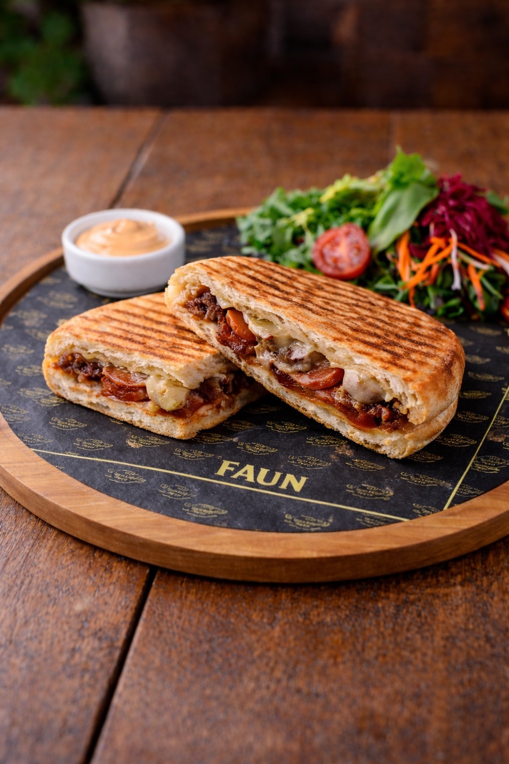 Faun Tost - Füme Kaburga, Dana Kavurma, Peynir, Cheddar, Roka, Mevsim Yeşillikleri, Kaşık Patates