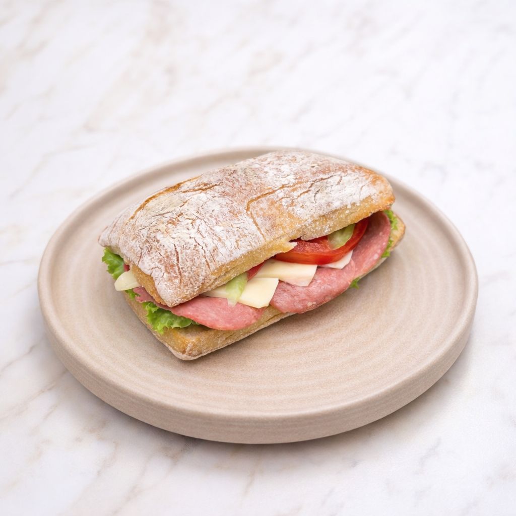 Ciabatta Sandviç - Çeşitler: Mozarellalı / Füme Kaburgalı / Dana Salamlı / Otlu Peynirli.