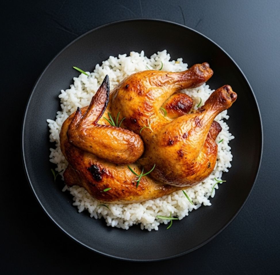 نص دجاجه شوي فحم على الارز