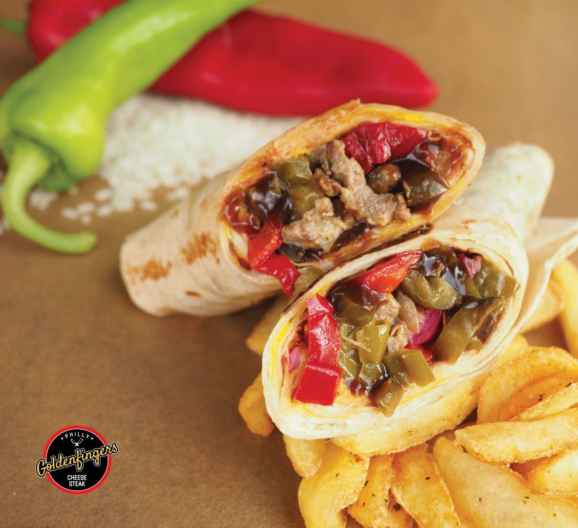 Mexican Wrap 🌶️ - İri kıyım philly biftek 100 gr, GF bbq Sos, mexican acı sos, double american cheddar, kırmızı soğan, kıtır soğan, köz biber karışımı, jalepeno, domates, yeşillik.