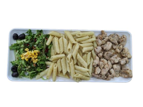 Dağ kekikli tavuk - Tavuk Dağ kekikli, krema, pesto soslu makarna, salata