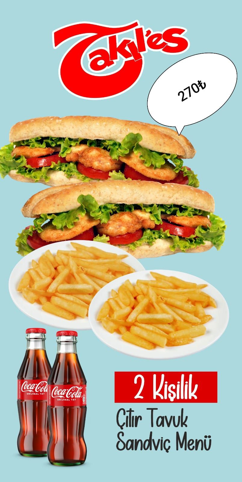 2 Kişilik Çıtır Tavuk Sandviç Menü - 2 Ad. Tavuklu Sandviç ,2 Ad Cips,2 Ad 200 ml içecek