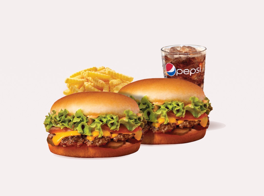 سوبر توين - 2 ساندويش دكان برجر + 1 بطاطا + 1 بيبسي