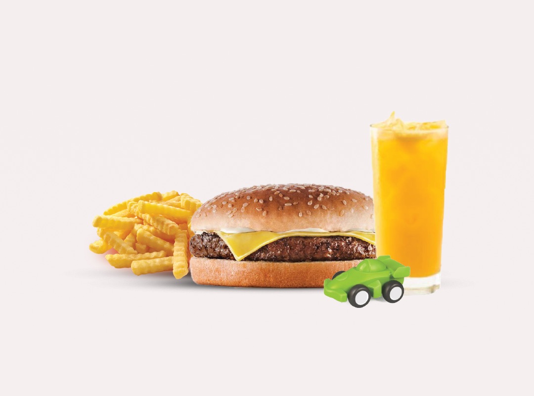 وجبة النجوم الصغار - تشيز برجر لحم - عصير - فنكر - لعبة