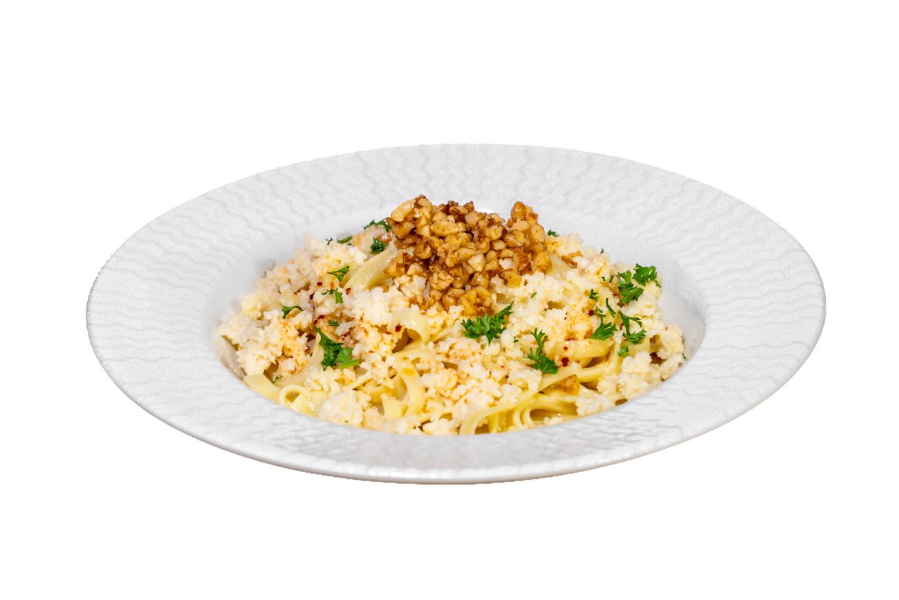 Peynirli & Cevizli Makarna - Furora İtalian Melt ve kendi hazırladığımız badem loru ile hazırlanmaktadır.