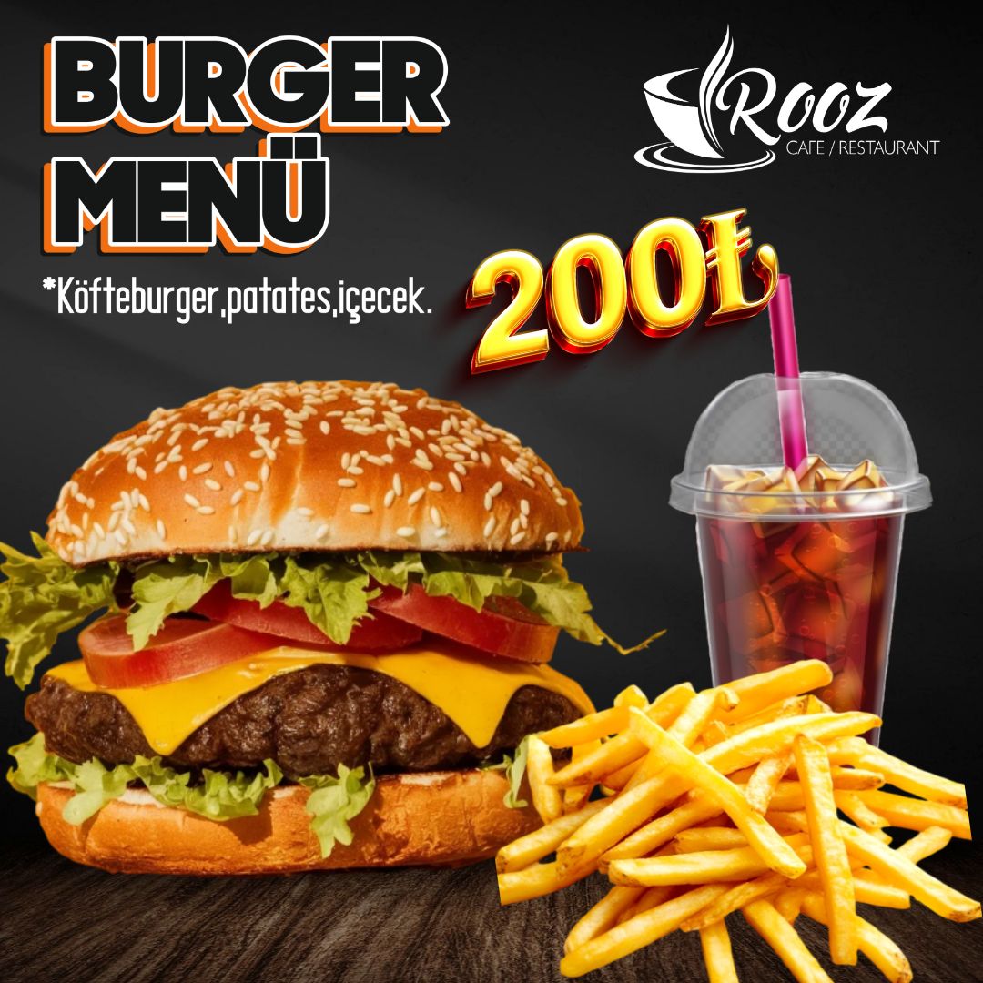 KÖFTE BURGER +PATATES+İÇECEK - İÇECEK ÇEŞİTLERİ COLA -AYRAN