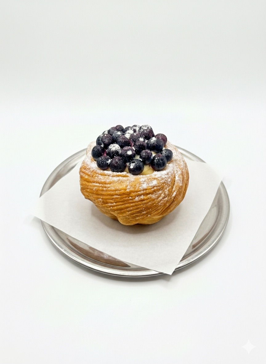 Yaban Mersinli Danish Kruvasan - Danish Kruvasan, Yaban Mersini Sosu , Choco Lounge Kreması, Yaban Mersini, Pudra