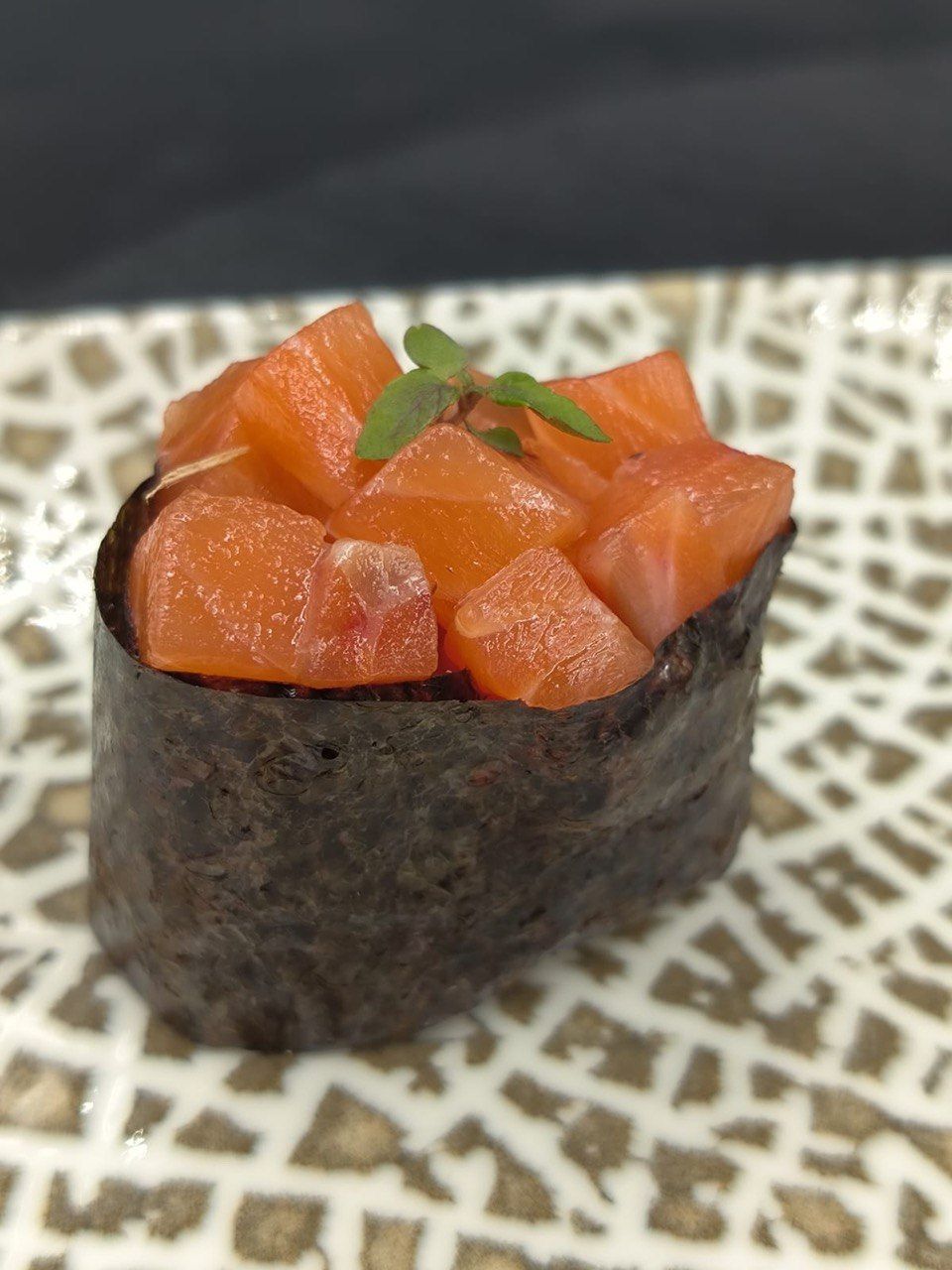 Salmon Gunkan - Salmon Gunkan – A classic gunkan roll featuring fresh diced salmon over sushi rice and nori – creamy, rich, and satisfying