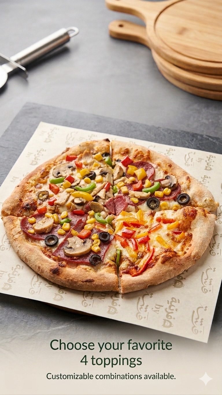 بيتزا مكس - بيتزا نابولي ايطالية الفصول الاربعة مزيج من الخضار والدجاج واللحم المقدد