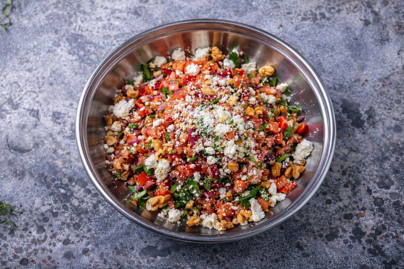 Gavurdağı Salatası - (Mor soğan, domates, köy biberi, kapya biber, yeşillik, ceviz, tulum peyniri, sumak, nar ekşisi)