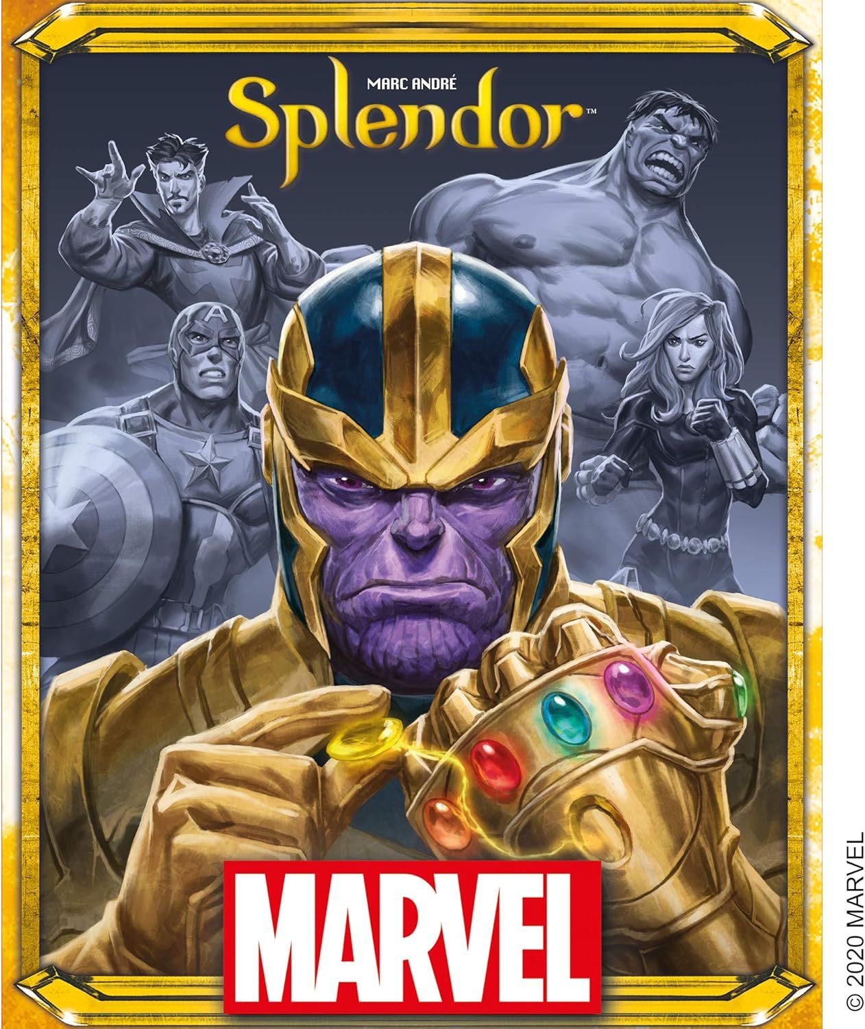 Splendor: Marvel - نسخة قائمة بذاتها بطابع مارفل. 🎯 الصعوبة: سهلة–متوسطة 🕒 30 دقيقة
