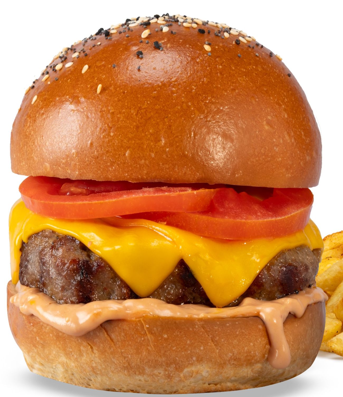 CHEESE BURGER - 120 gr. dana köfte, duble cheddar peynir,  domates, Meat Burger sos.